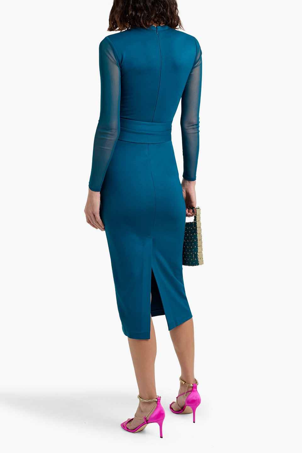 Diane Von Furstenberg Finan Mesh-paneled Stretch-jersey Midi Dress In Blue
