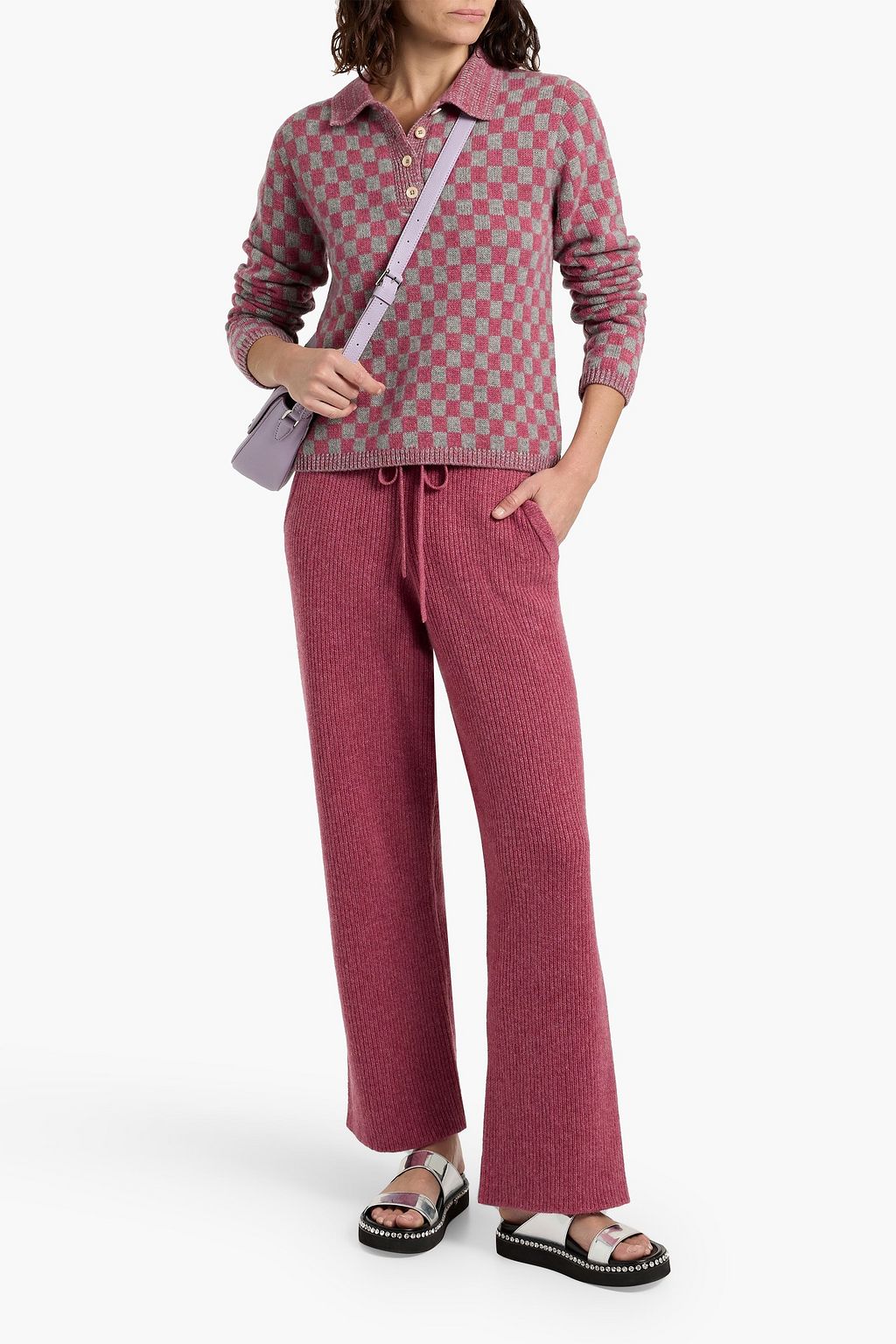 THE ELDER STATESMAN Checked cashmere polo sweater