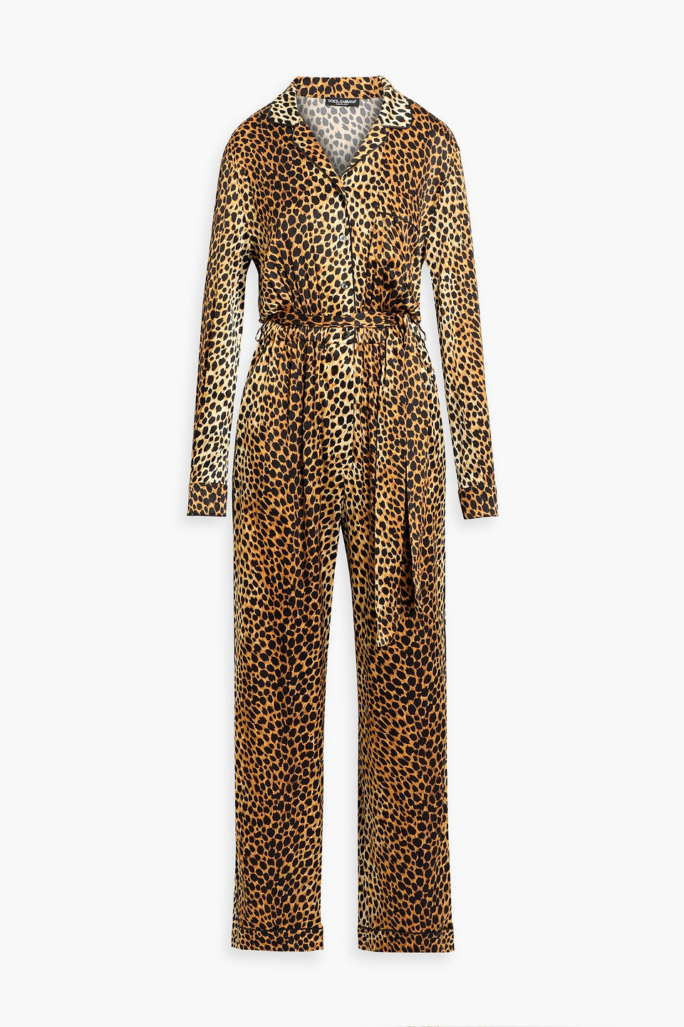 Dolce & Gabbana Leopard-print Silk-blend Satin Jumpsuit In Brown