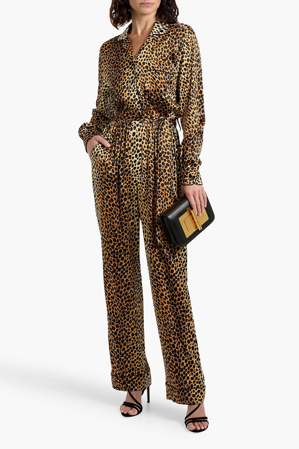 Dolce & Gabbana Leopard-print Silk-blend Satin Jumpsuit In Brown