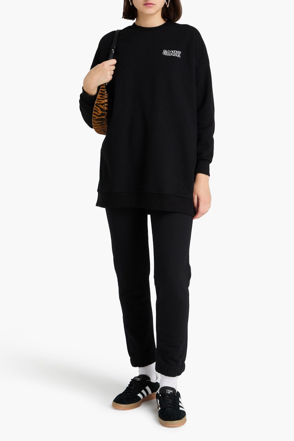 GANNI コットン混フリース スウェットシャツ 刺繍