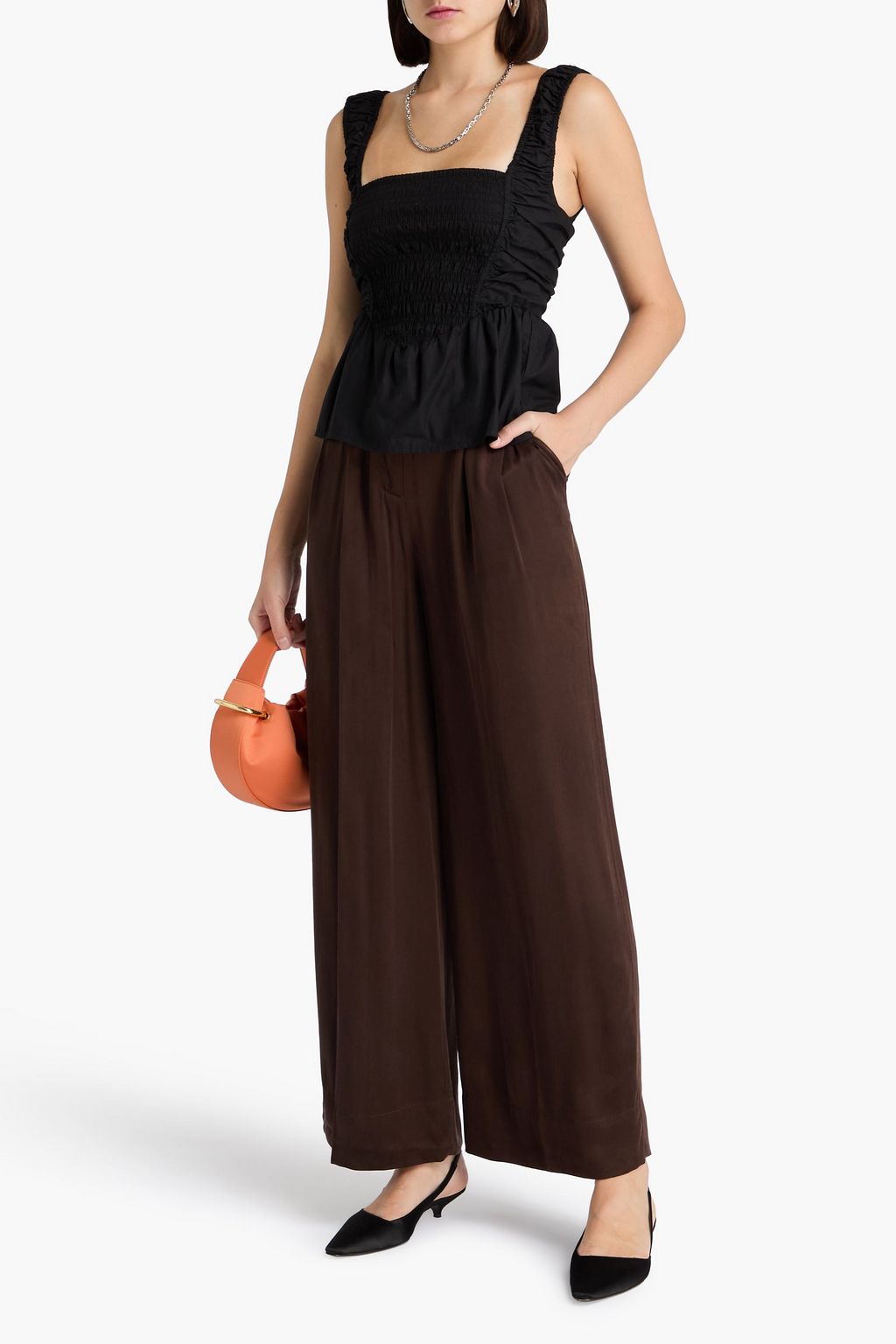 GANNI Cotton-poplin peplum top