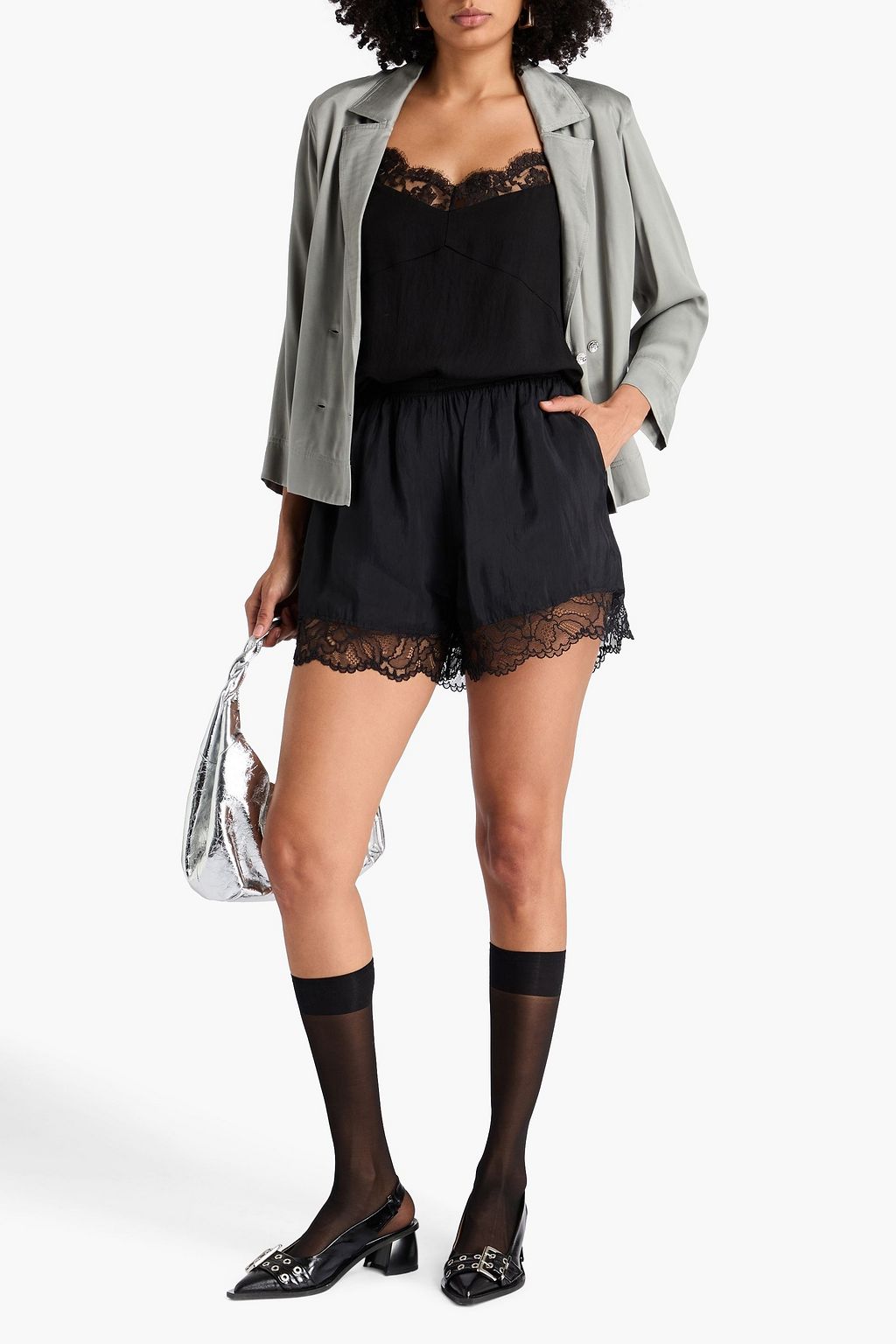 GANNI クレープデシン ショートパンツ レーストリム