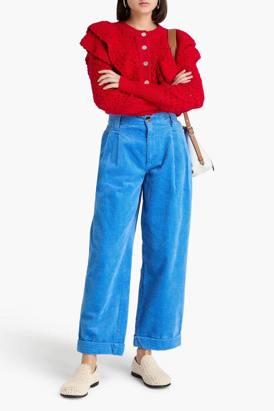 Ganni Cotton-blend Corduroy Straight-leg Pants In Blue
