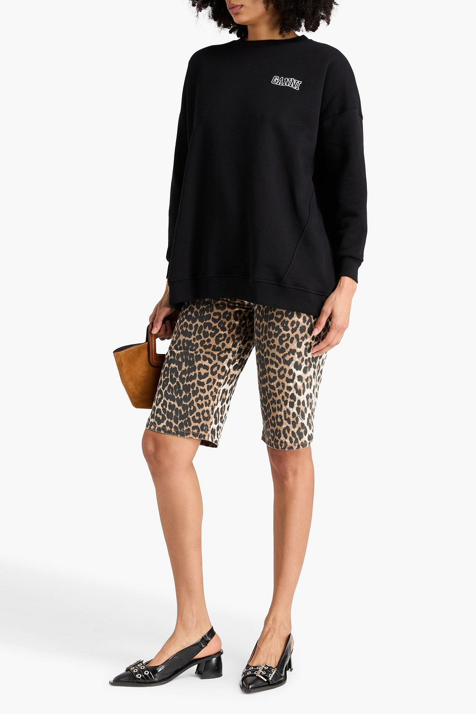  Ganni - Oversized-sweatshirt Aus Fleece Aus Einer Baumwollmischung Mit Stickereien - Schwarz - Xxs/xs 