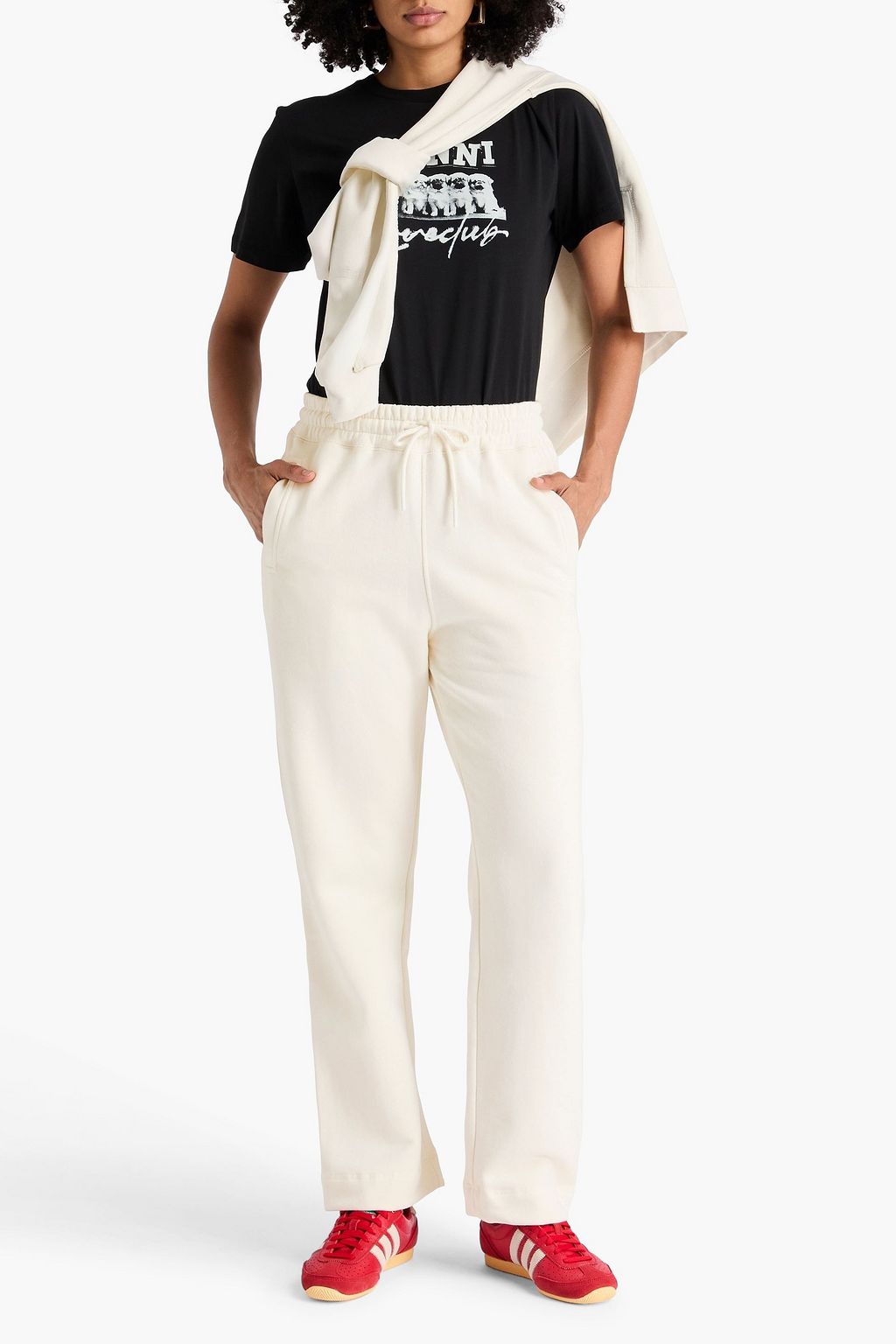 GANNI Cotton-blend fleece track pants