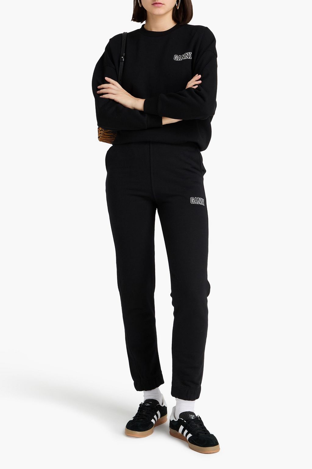 GANNI Cotton-blend fleece track pants