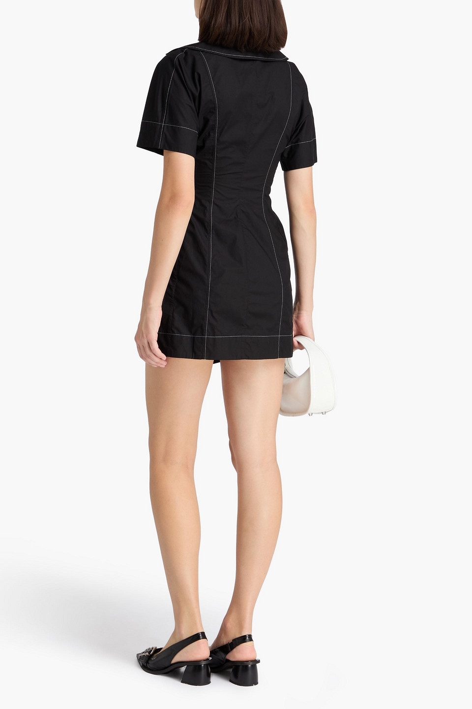 Ganni Cotton-poplin Mini Wrap Dress In Black