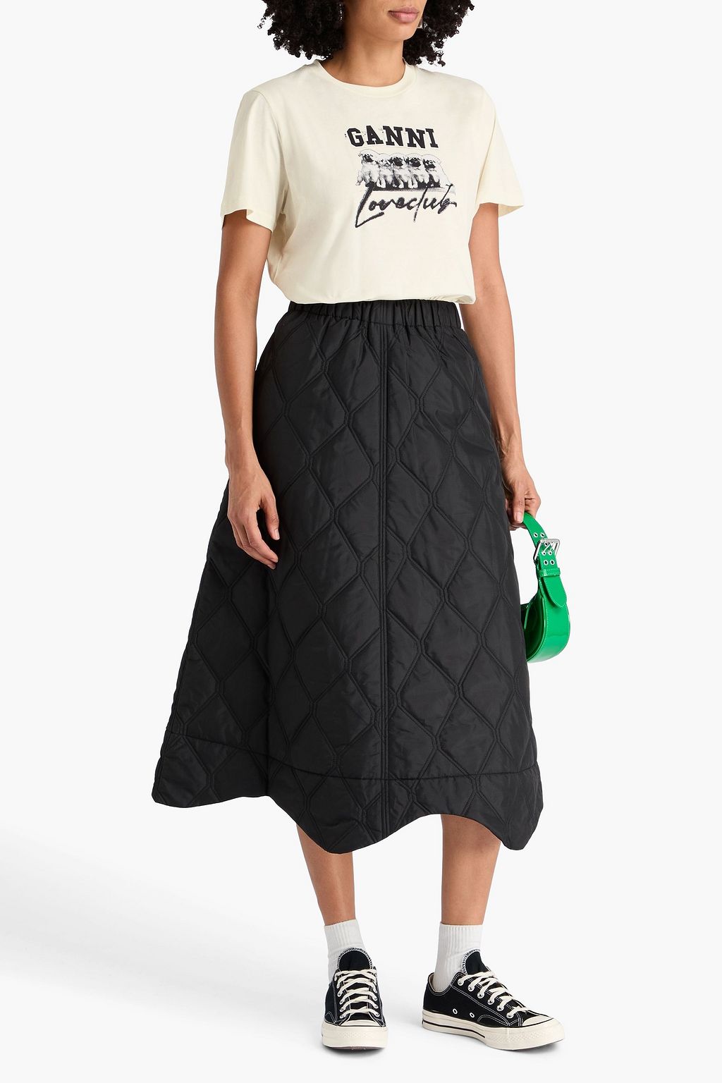 GANNI Printed cotton-jersey T-shirt