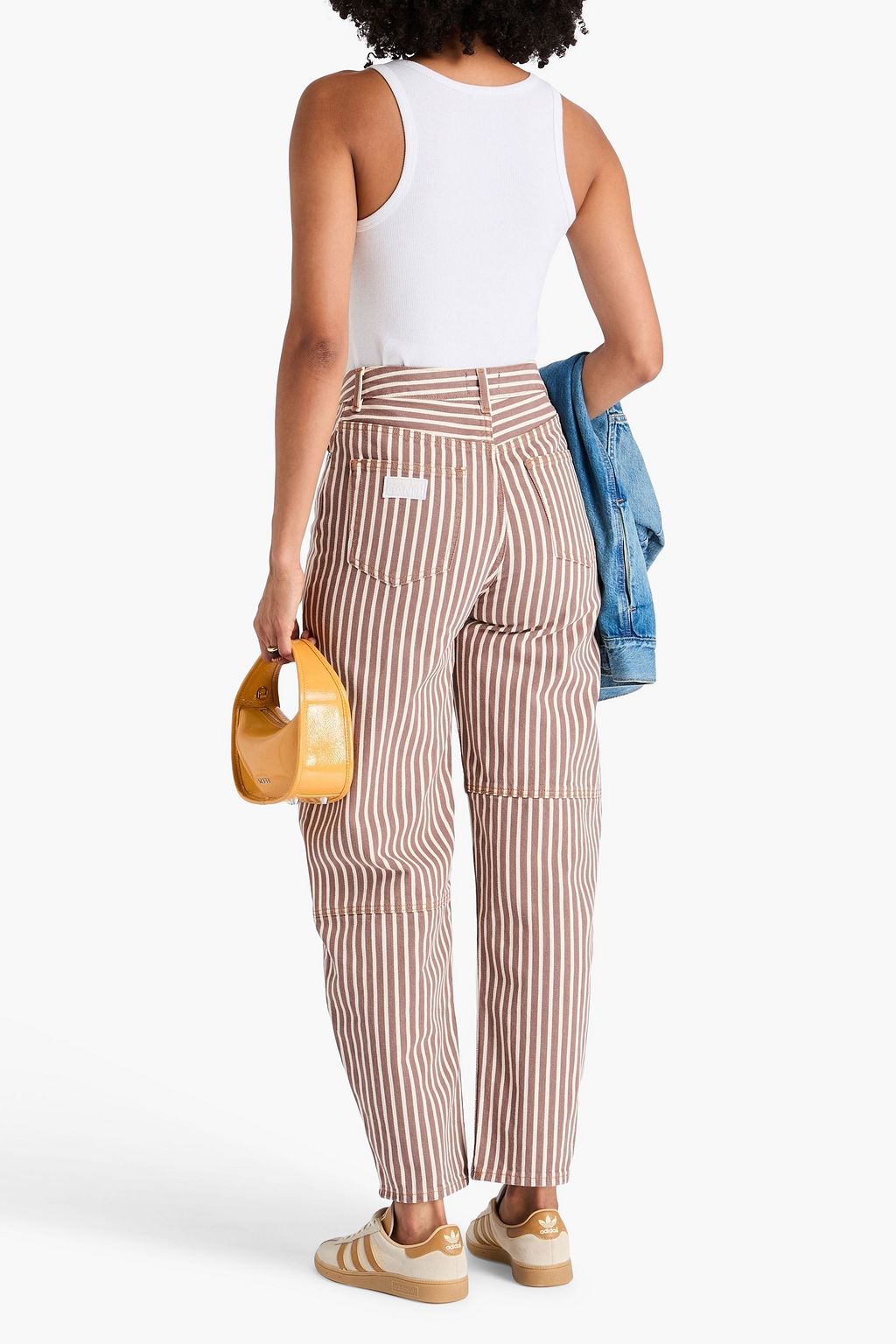 GANNI Striped high-rise barrel-leg jeans