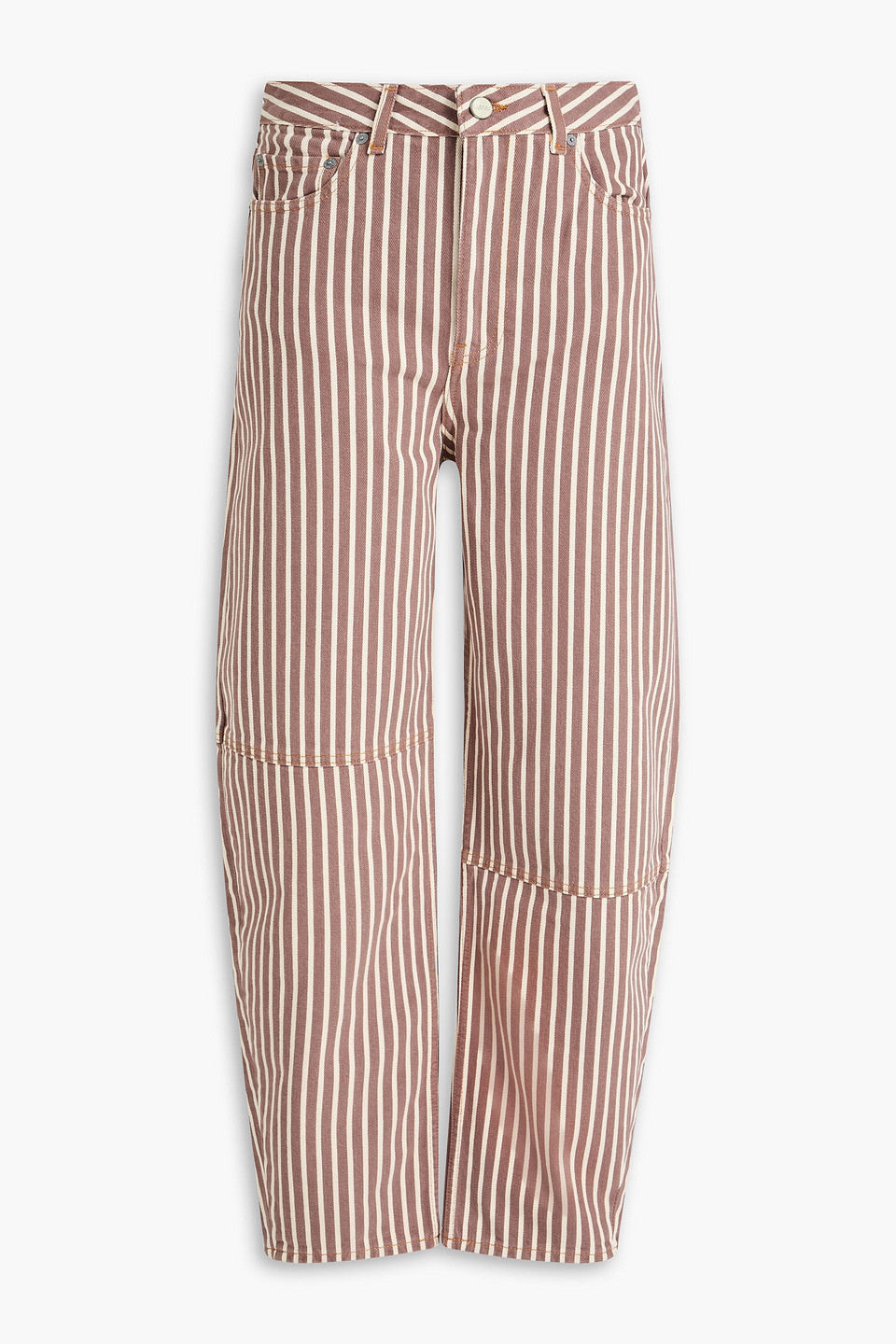 Ganni Striped High-rise Barrel-leg Jeans In Brown