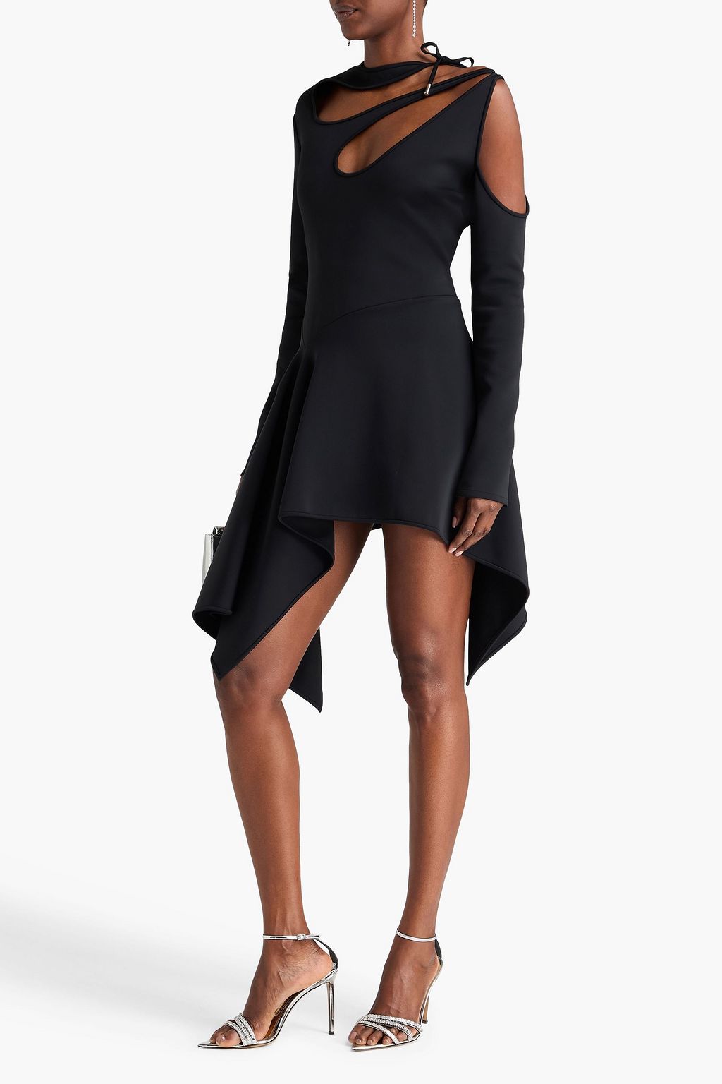 DAVID KOMA فستان متوسط الطول من قماش سكوبا بفتحات