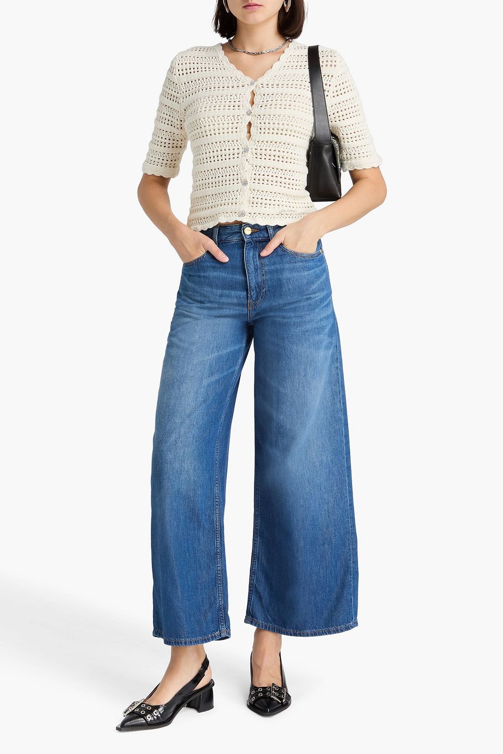 GANNI 하이라이즈 와이드 레그 진