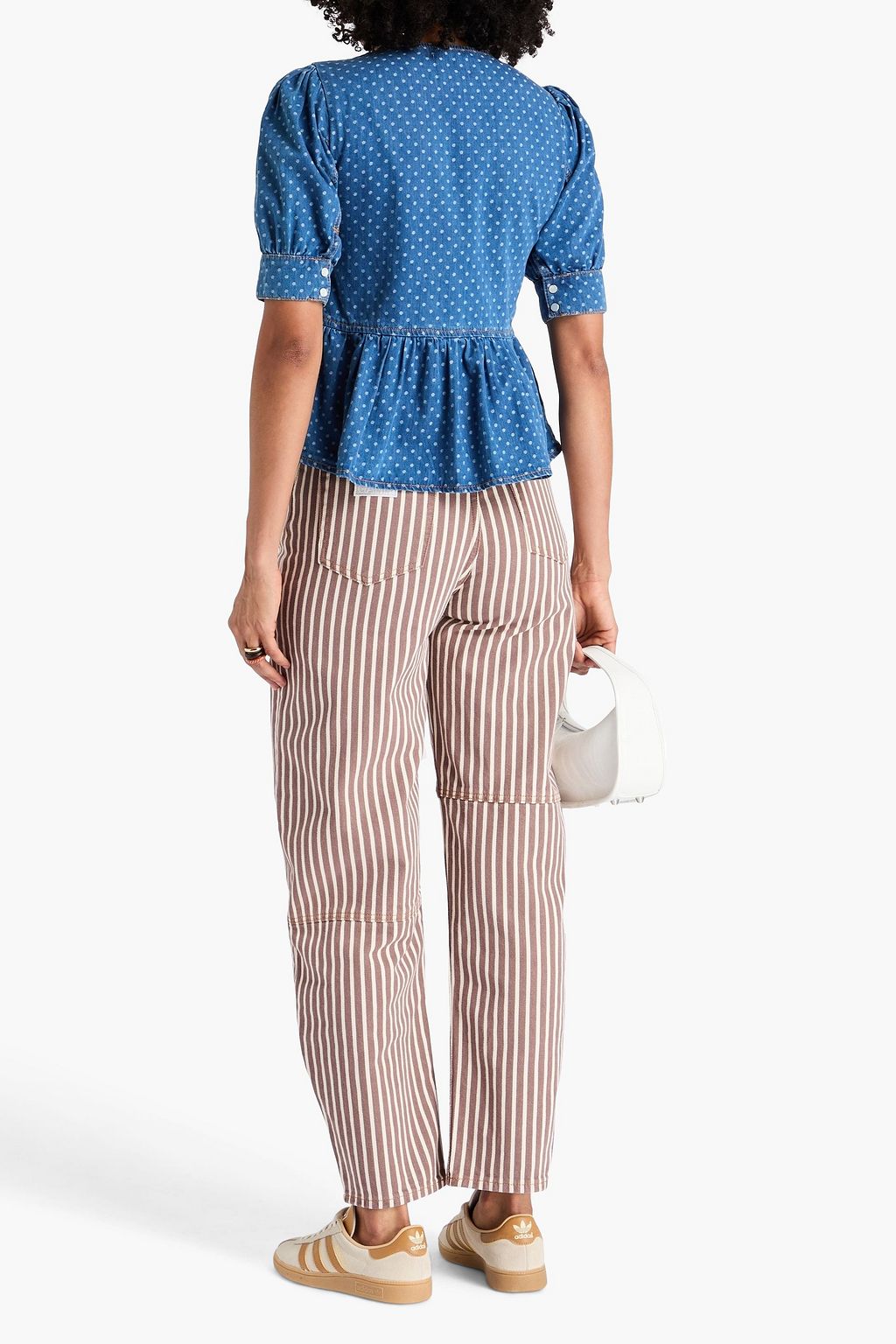 GANNI Polka-dot denim peplum top