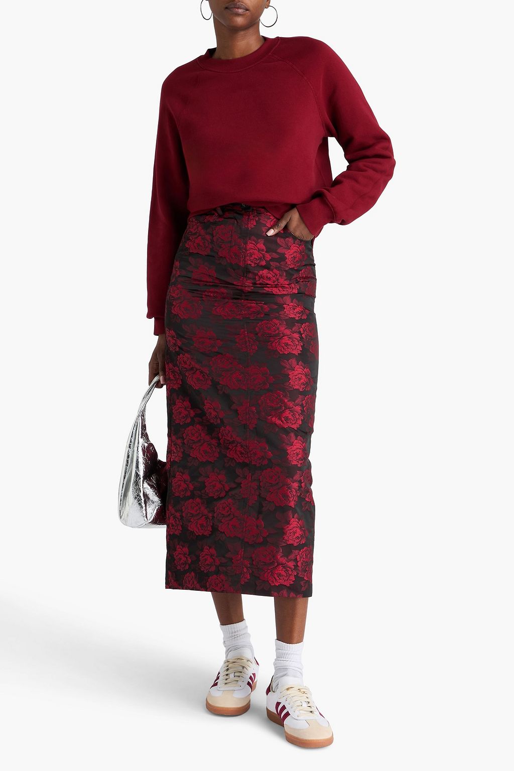 GANNI Floral-jacquard midi skirt