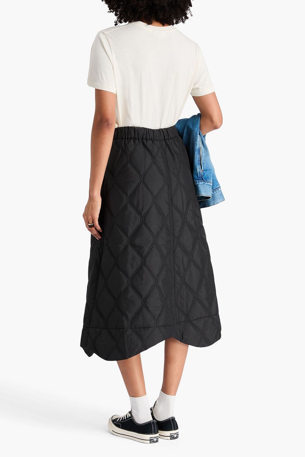 GANNI Quilted shell midi skirt