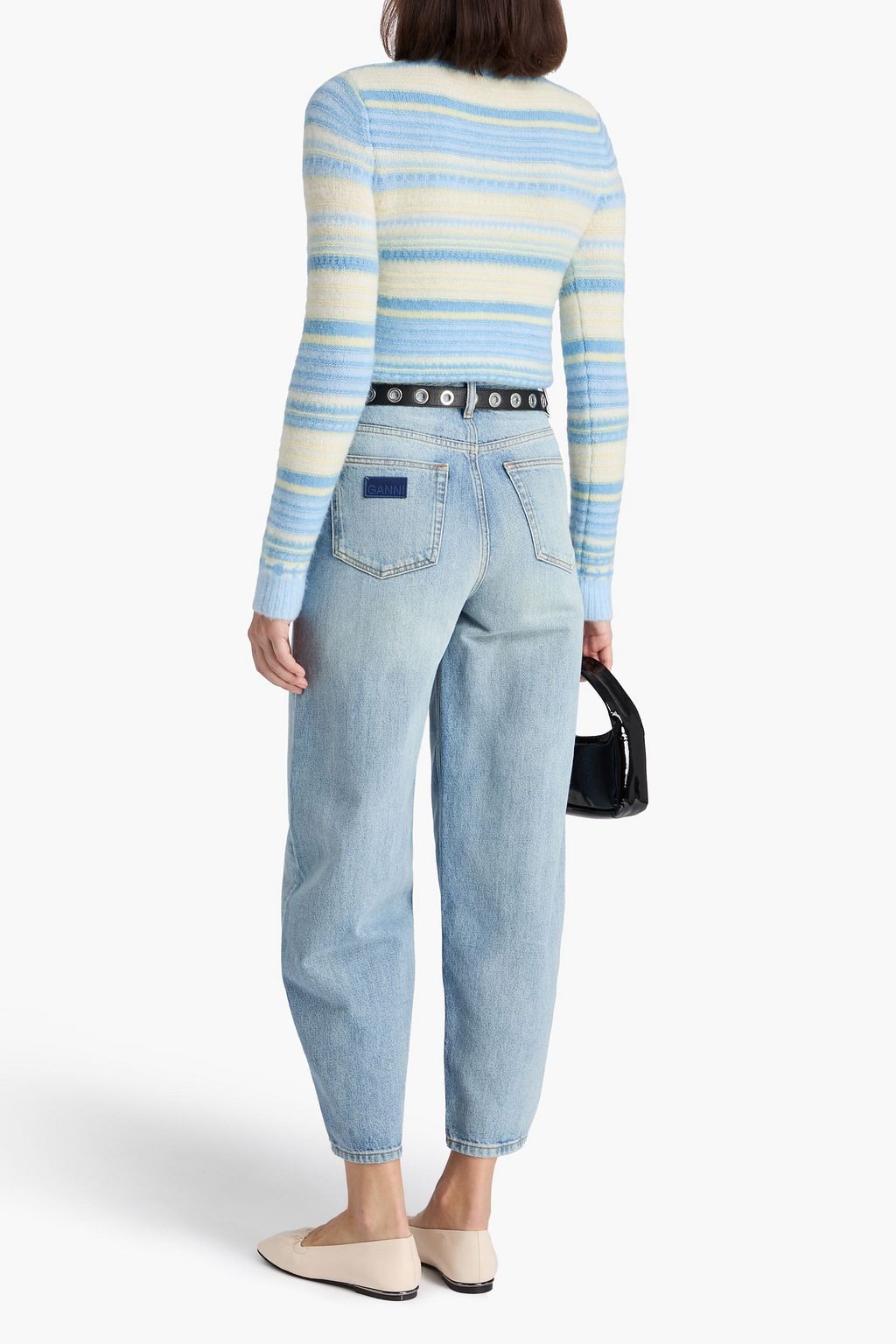 GANNI بنطال جينز بساق أسطوانية وبخصر مرتفع