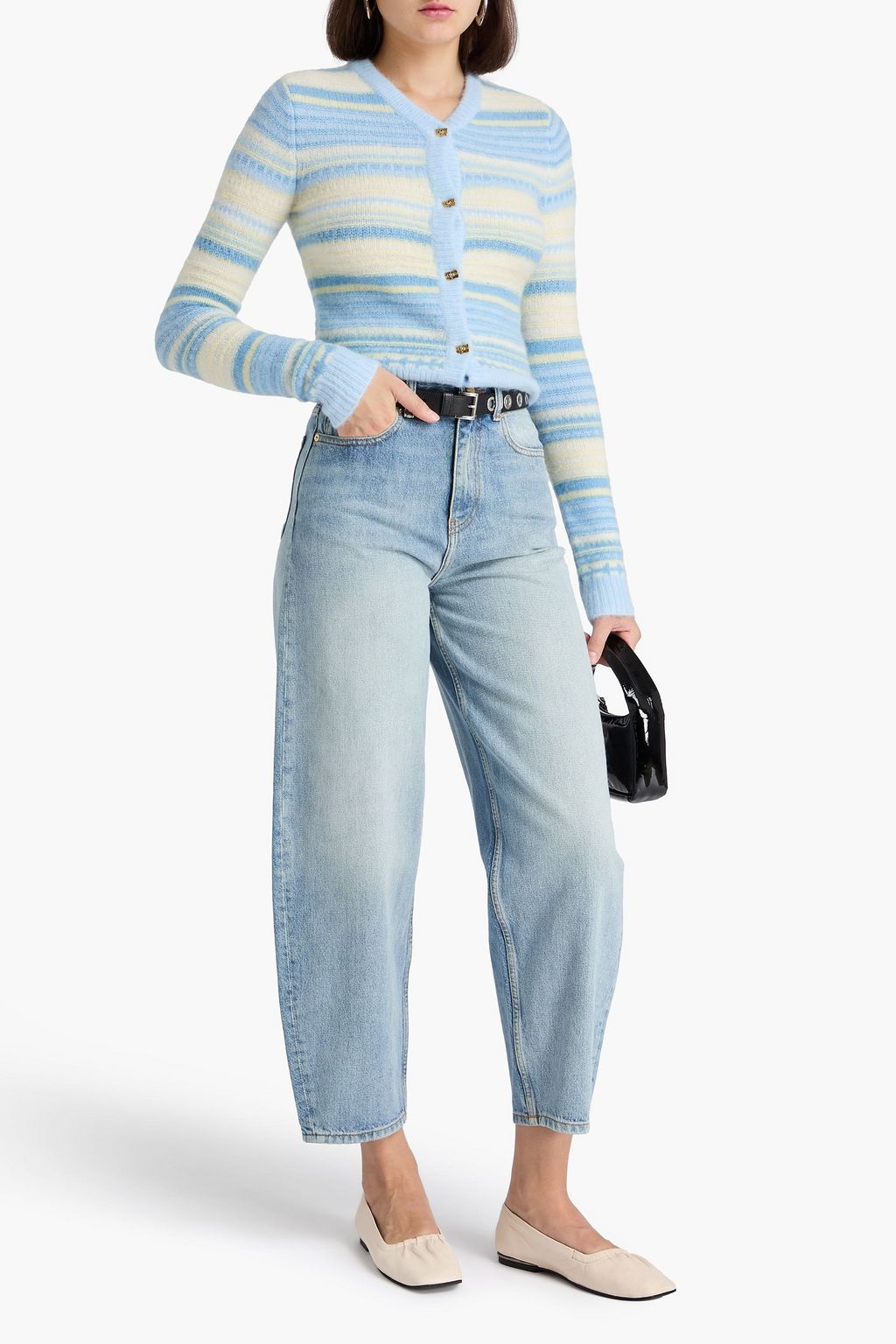 GANNI بنطال جينز بساق أسطوانية وبخصر مرتفع