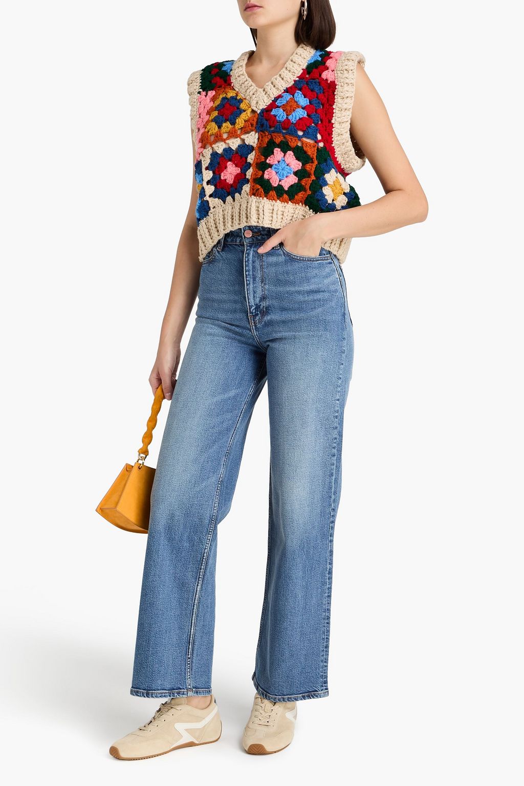 GANNI بنطال جينز بأرجل مستقيمة وبخصر عالٍ