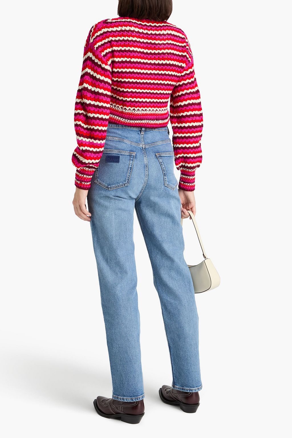 GANNI بنطال جينز بأرجل مستقيمة وبخصر عالٍ