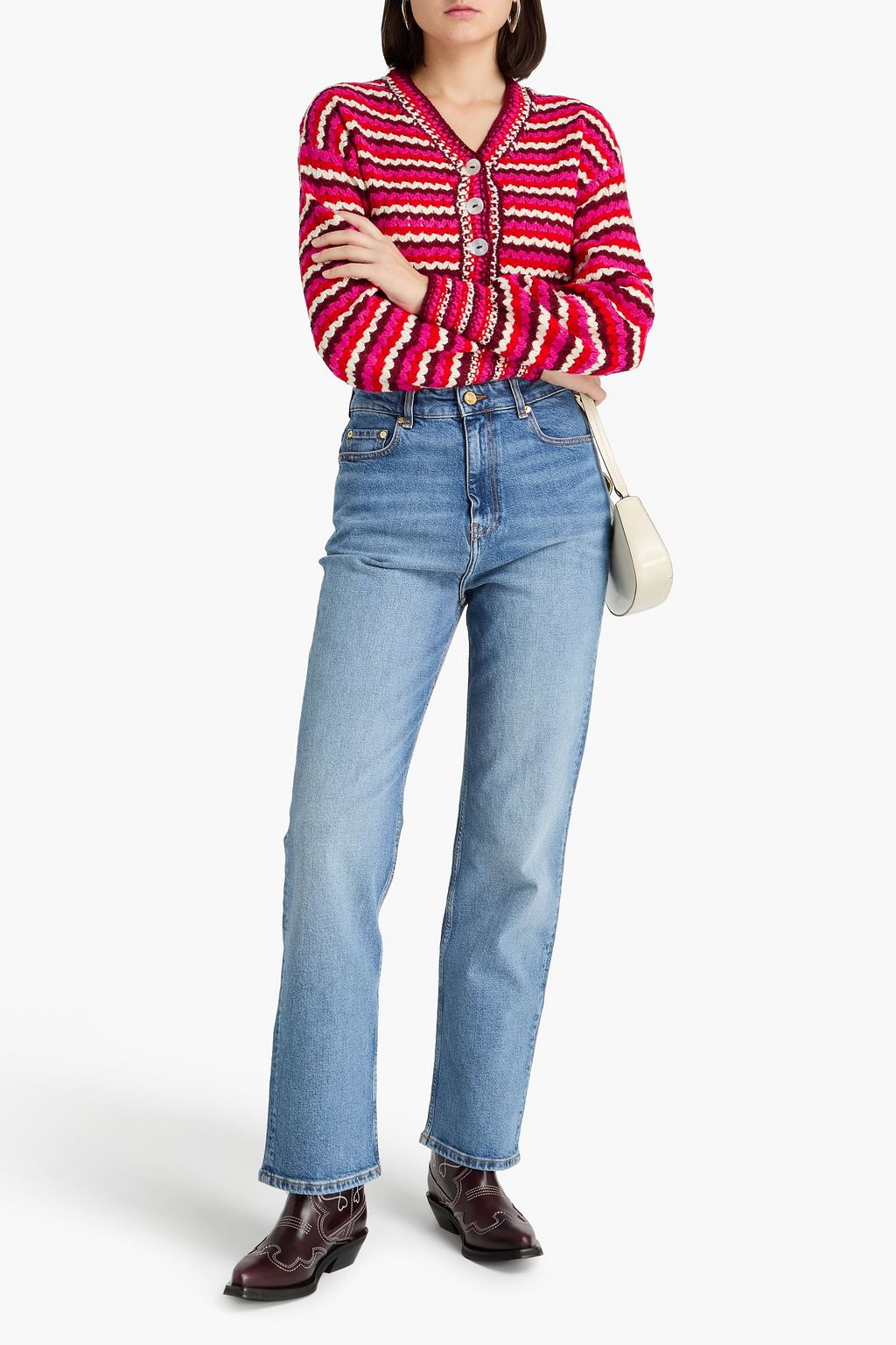 GANNI بنطال جينز بأرجل مستقيمة وبخصر عالٍ