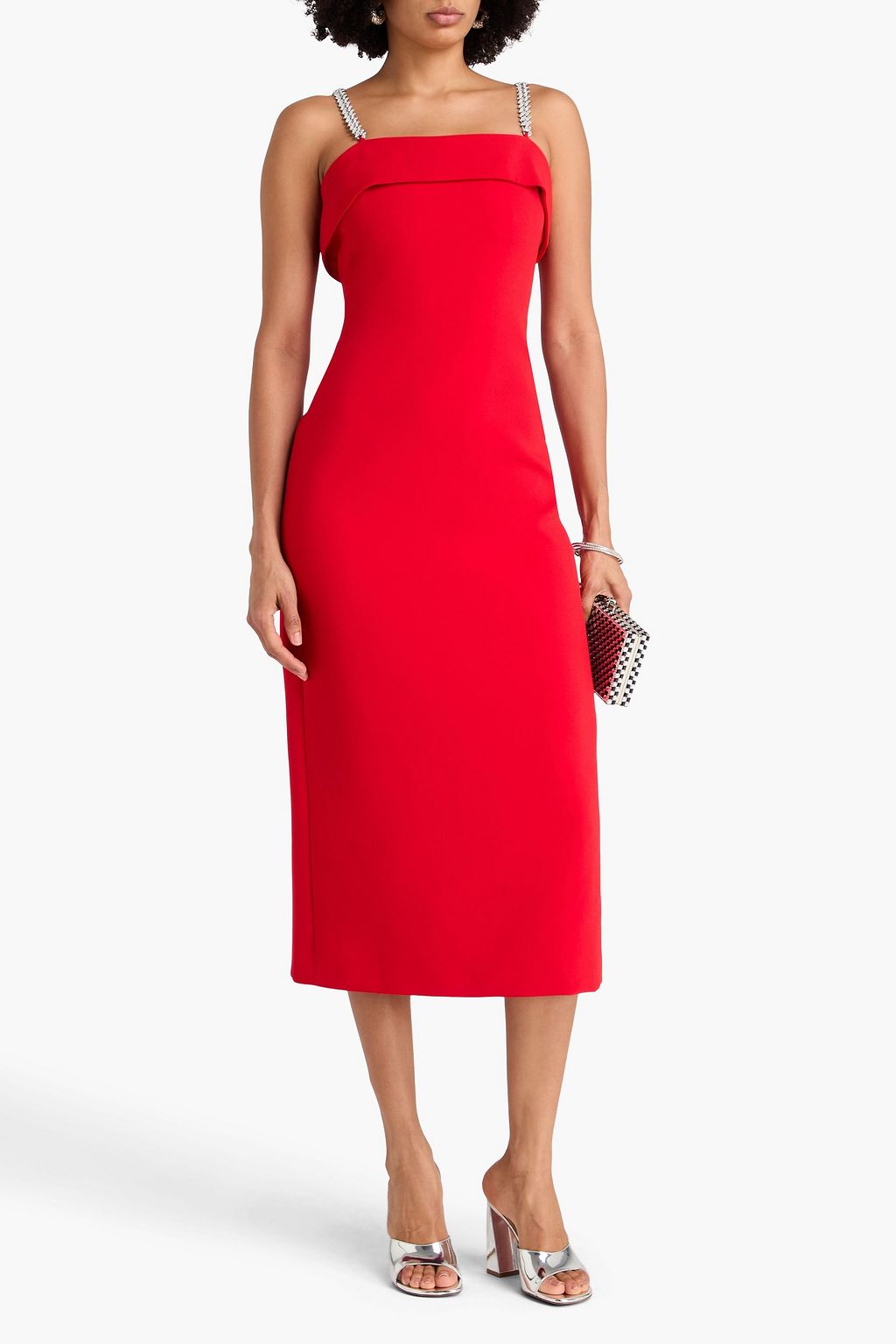 DAVID KOMA فستان متوسط الطول من الكريب مزين بالكريستال