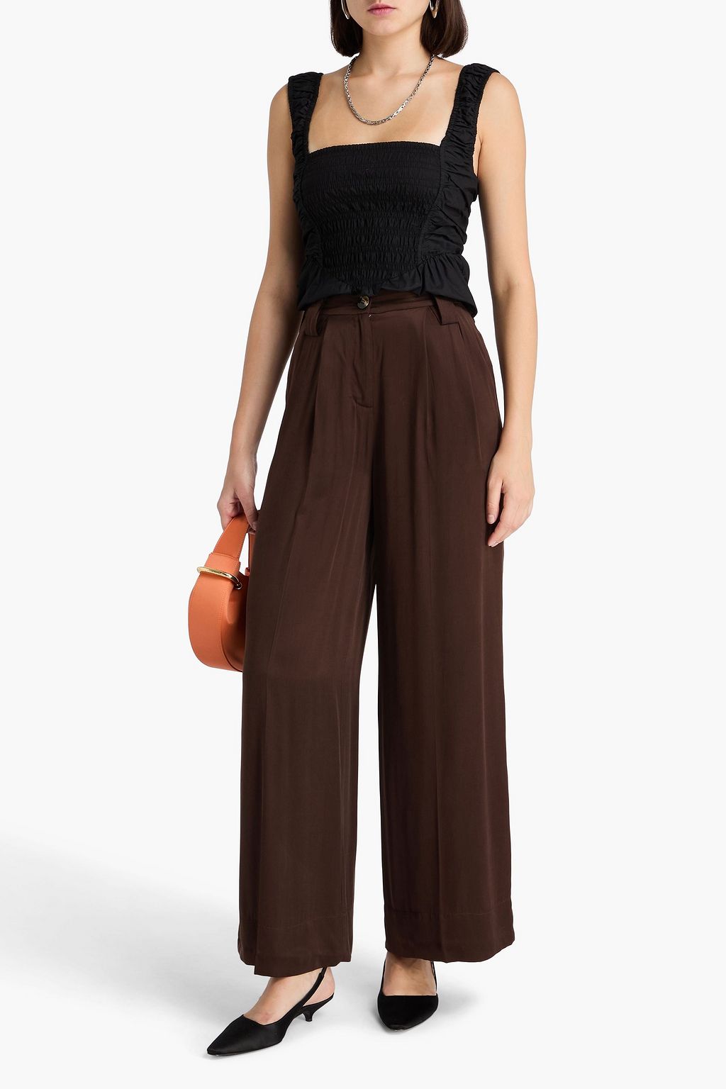 GANNI Pleated cupro and ECOVERO™-blend wide-leg pants