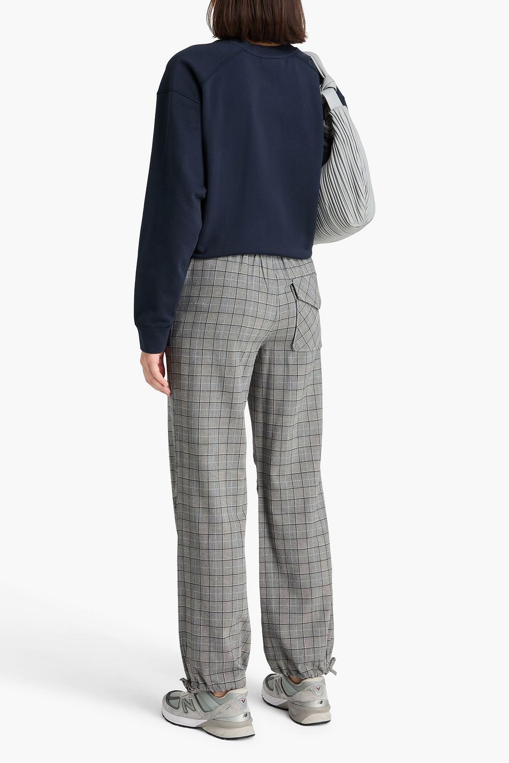 GANNI بنطال من قماش الكريب بنقشة مربّعات برنس أوف ويلز بقصة مدببة