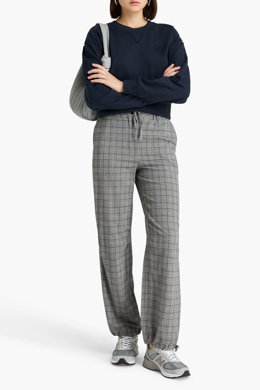 GANNI بنطال من قماش الكريب بنقشة مربّعات برنس أوف ويلز بقصة مدببة