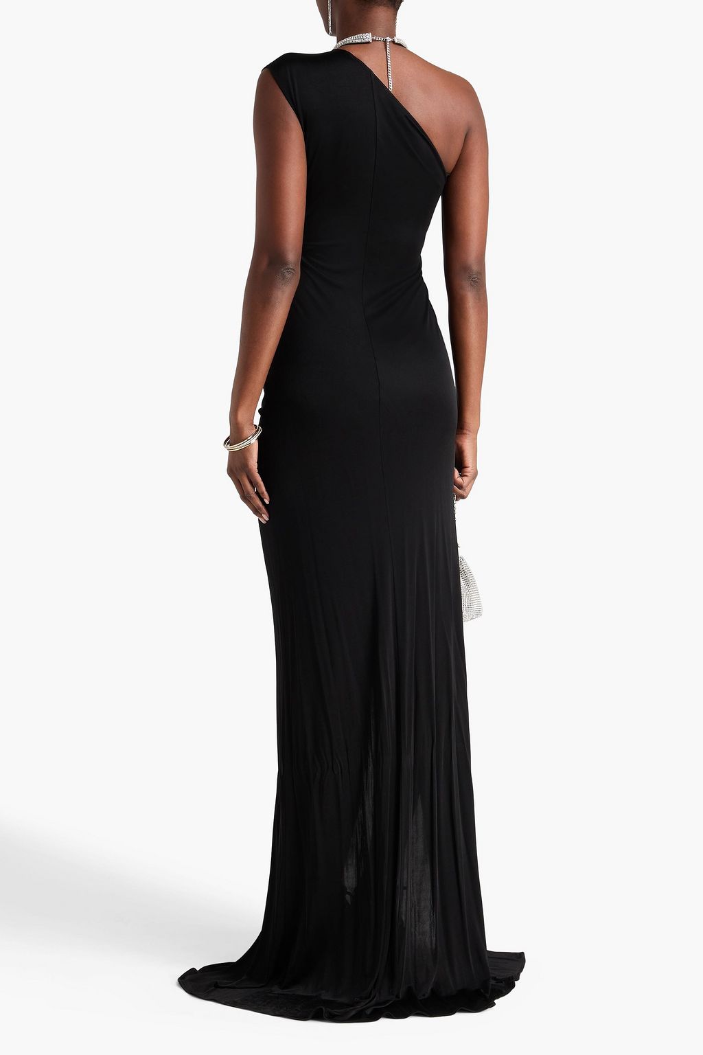 DAVID KOMA One-shoulder crystal-embellished jersey gown