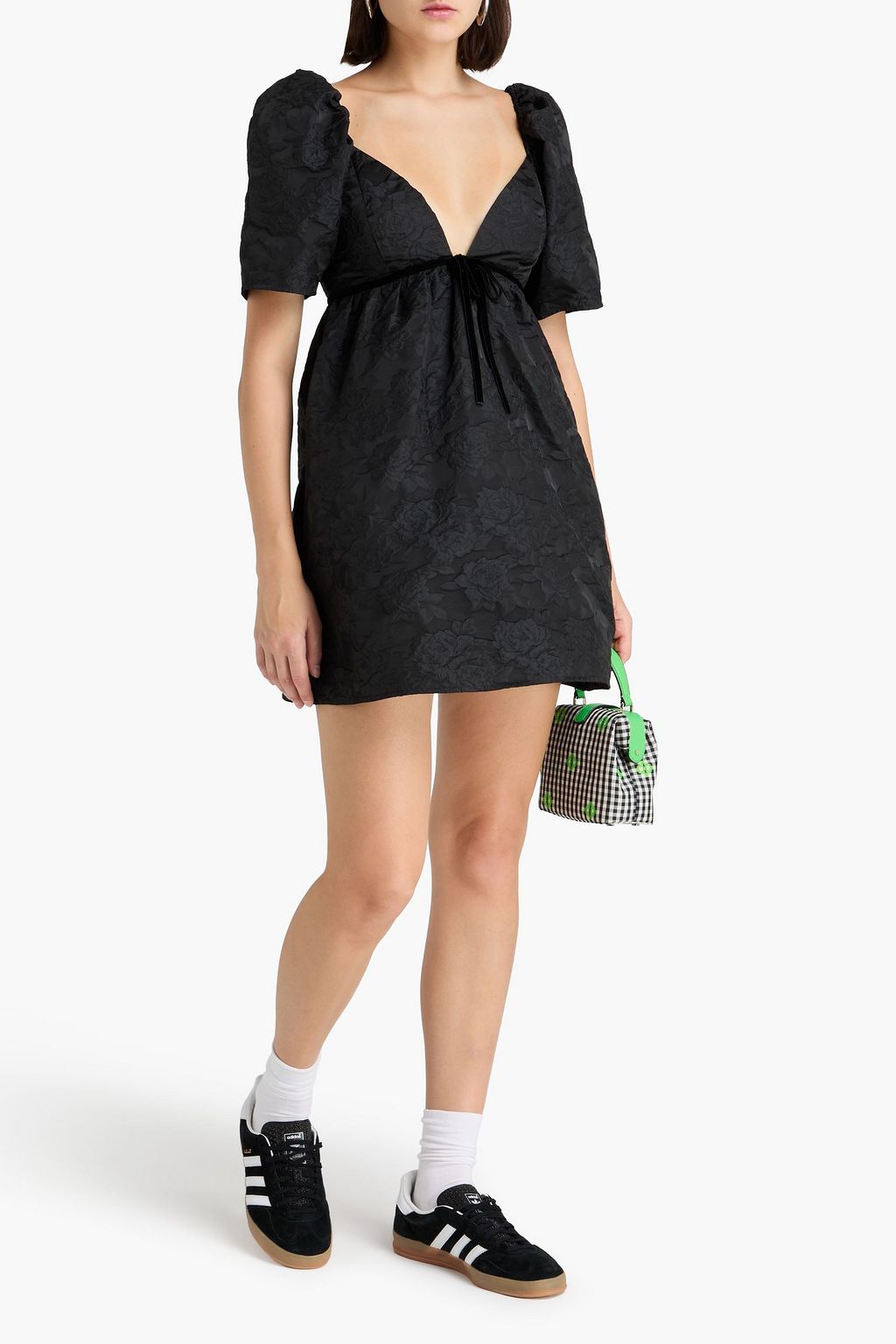 GANNI Floral-jacquard mini dress