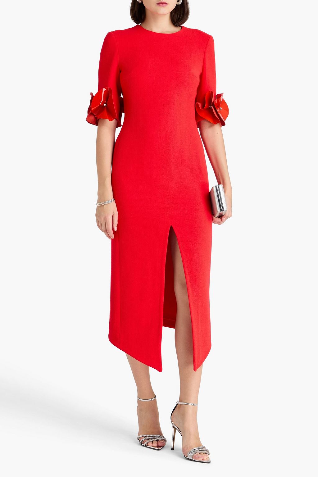 DAVID KOMA Midikleid aus Woll-Crêpe mit Kristallverzierung