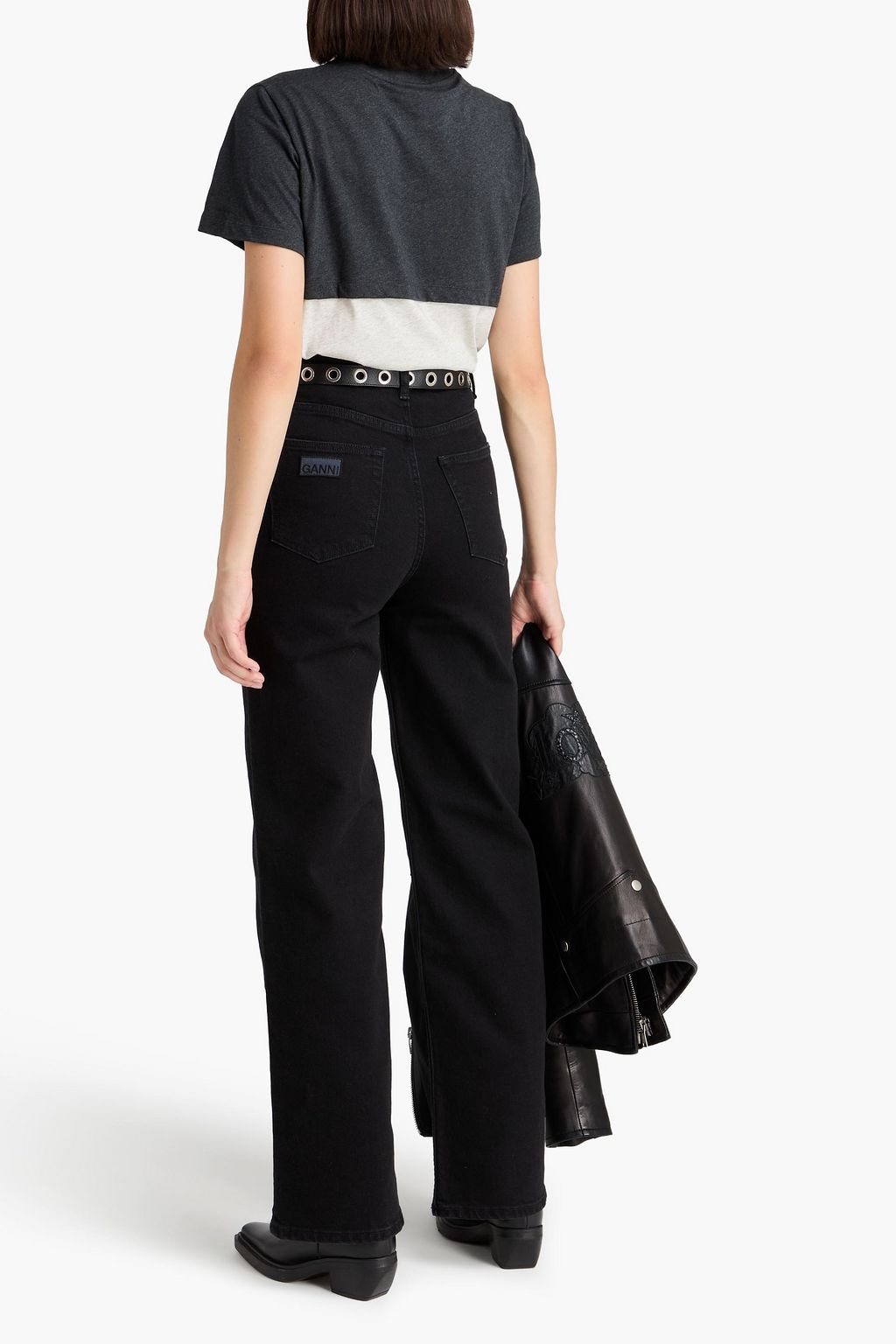 GANNI بنطال جينز بأرجل واسعة وبخصر مرتفع