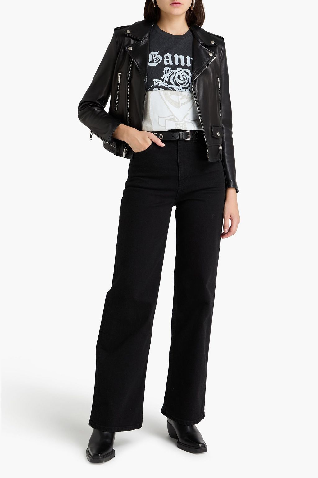 GANNI بنطال جينز بأرجل واسعة وبخصر مرتفع