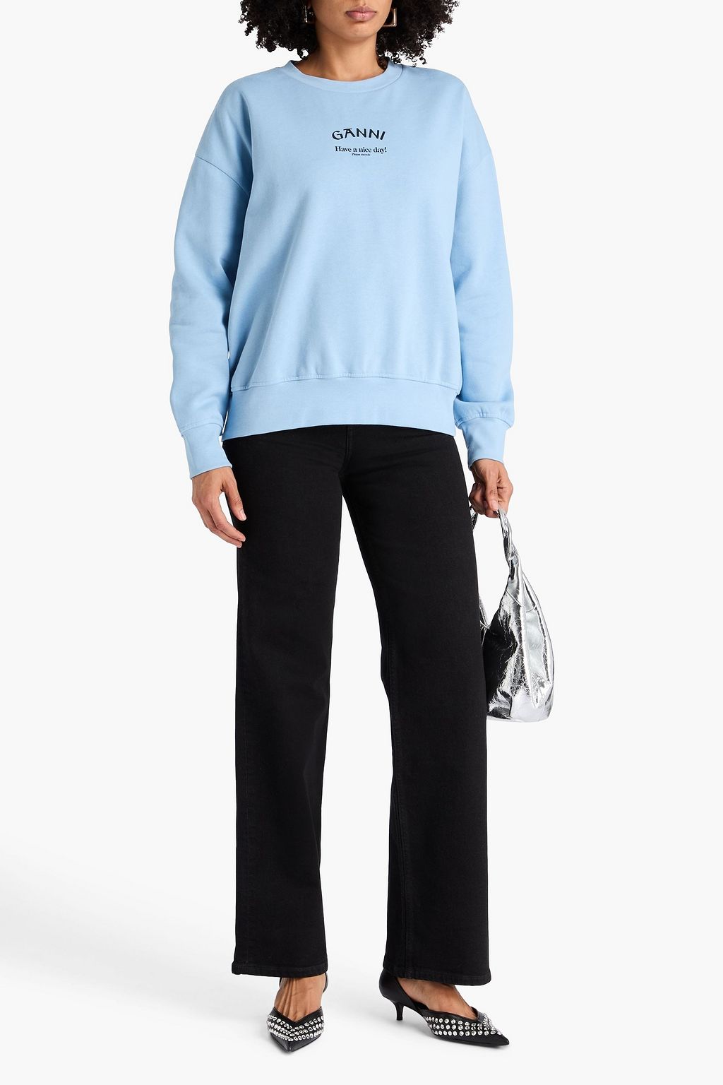 GANNI Printed cotton-fleece sweatshirt