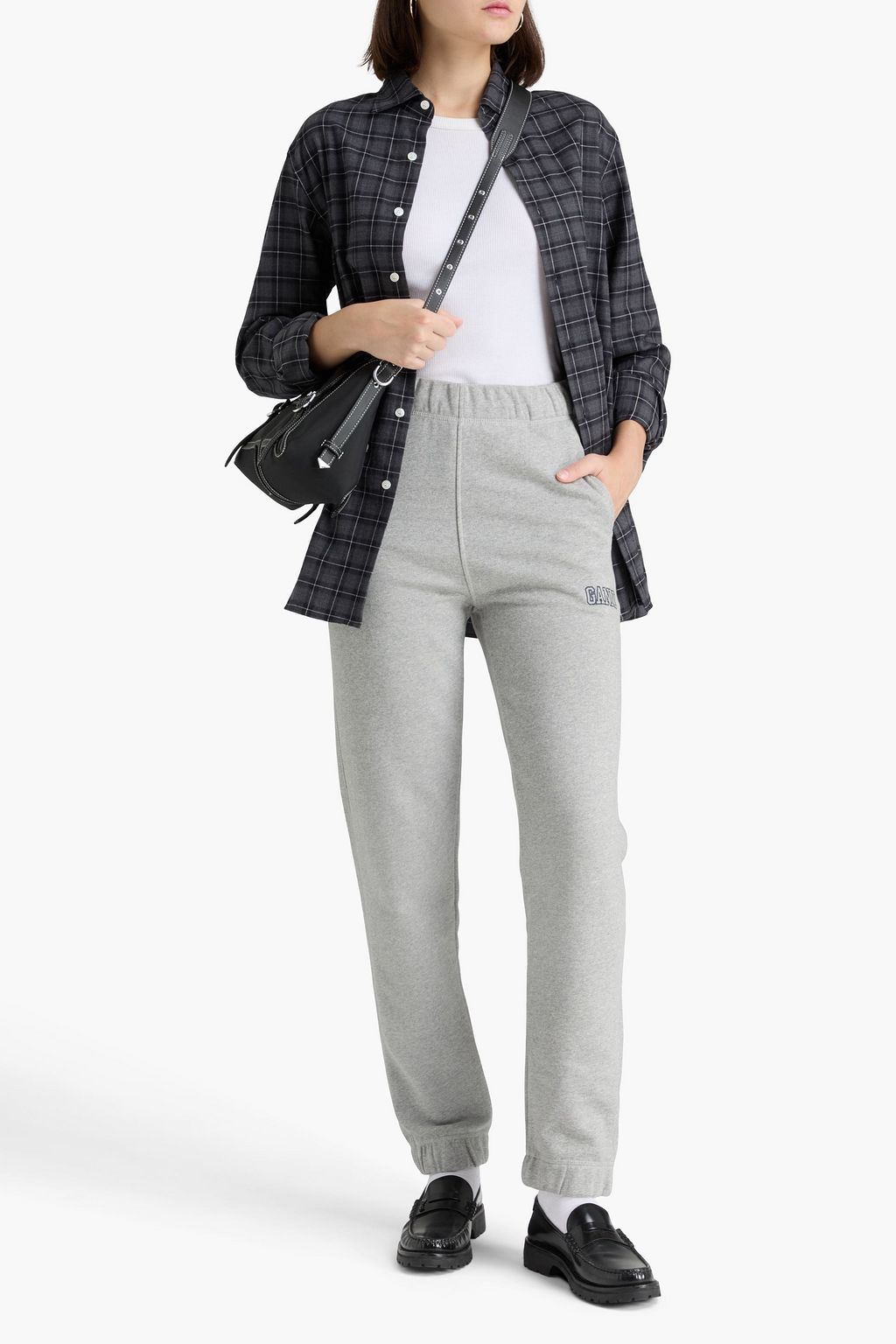 GANNI Cotton-blend fleece track pants