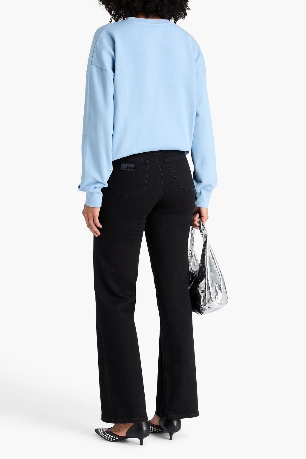 GANNI بنطال جينز بأرجل واسعة وبخصر مرتفع