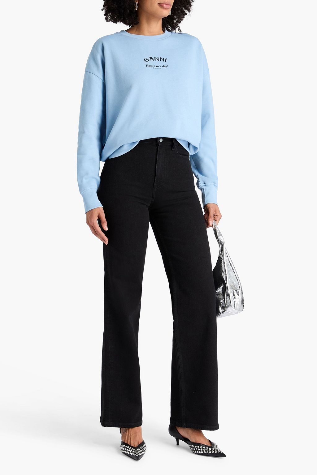 GANNI بنطال جينز بأرجل واسعة وبخصر مرتفع