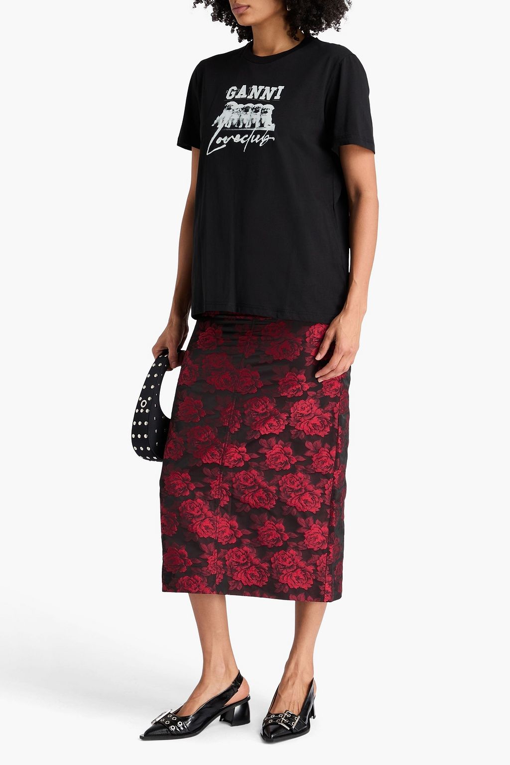 GANNI Printed cotton-jersey T-shirt