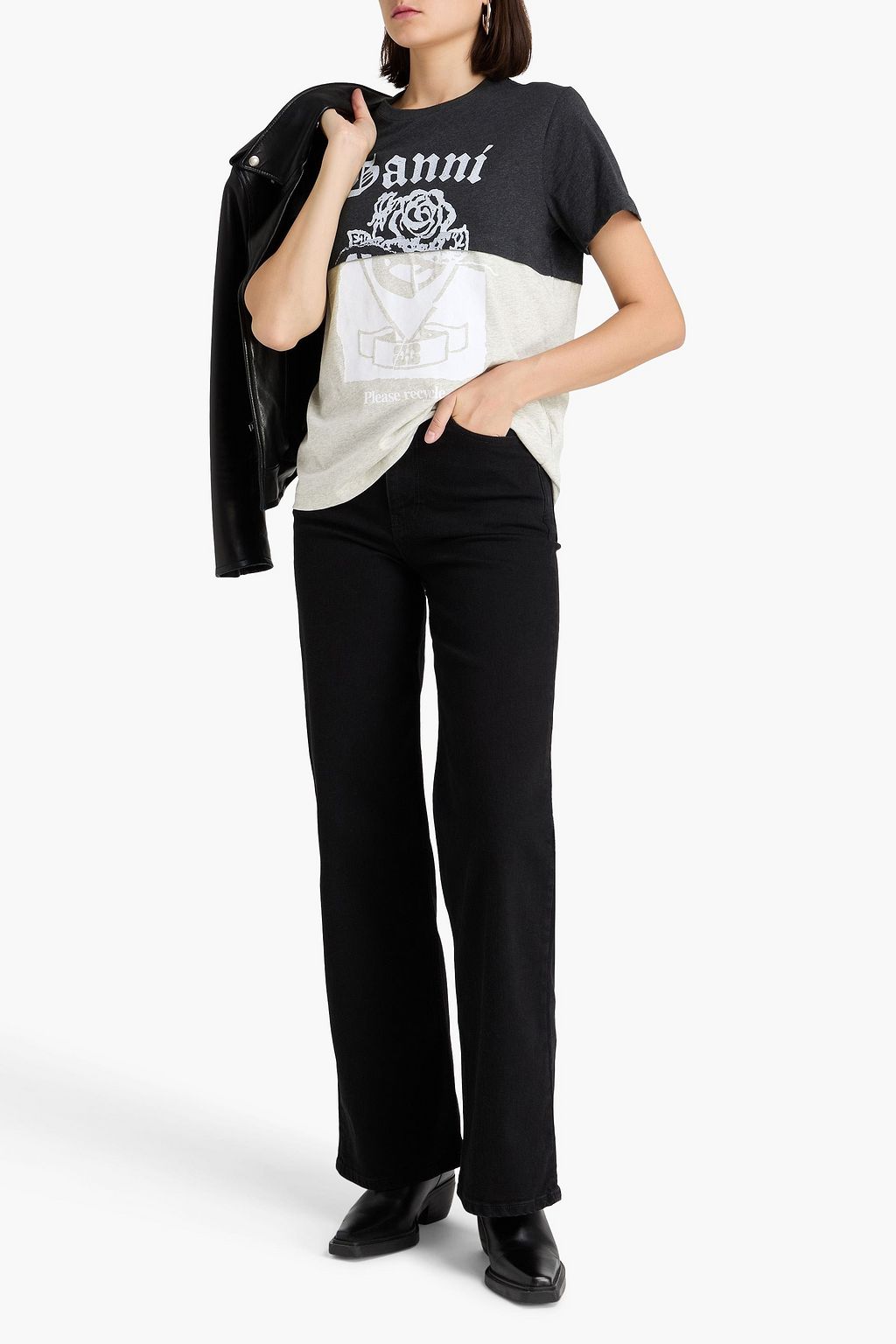 GANNI Printed cotton-jersey T-shirt