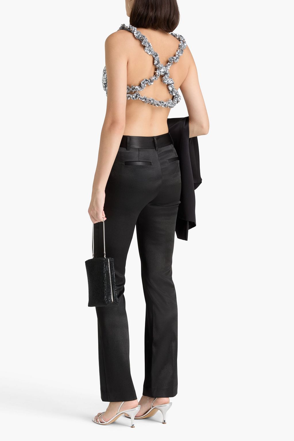 GANNI Cropped sequined mesh top