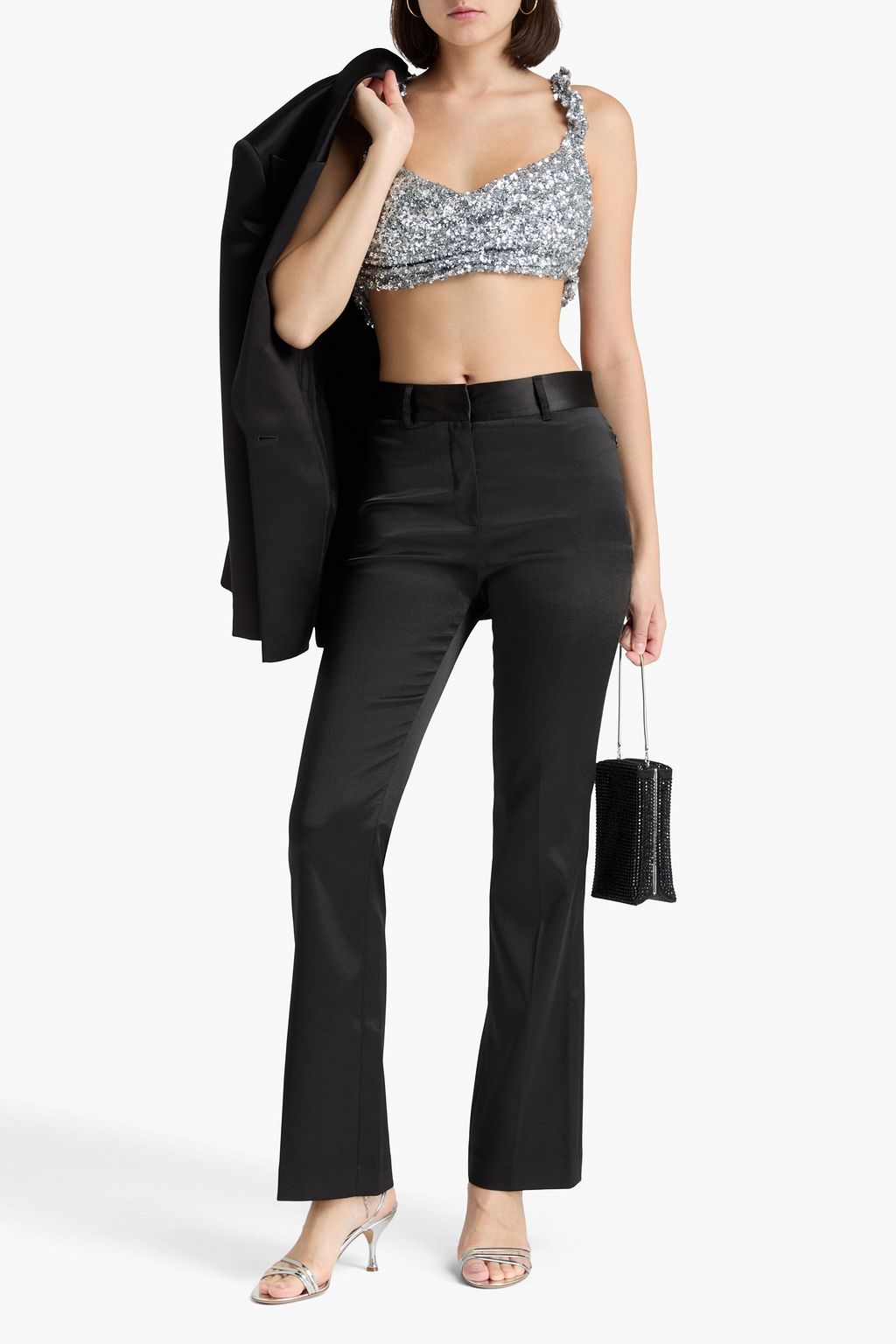 GANNI Cropped sequined mesh top