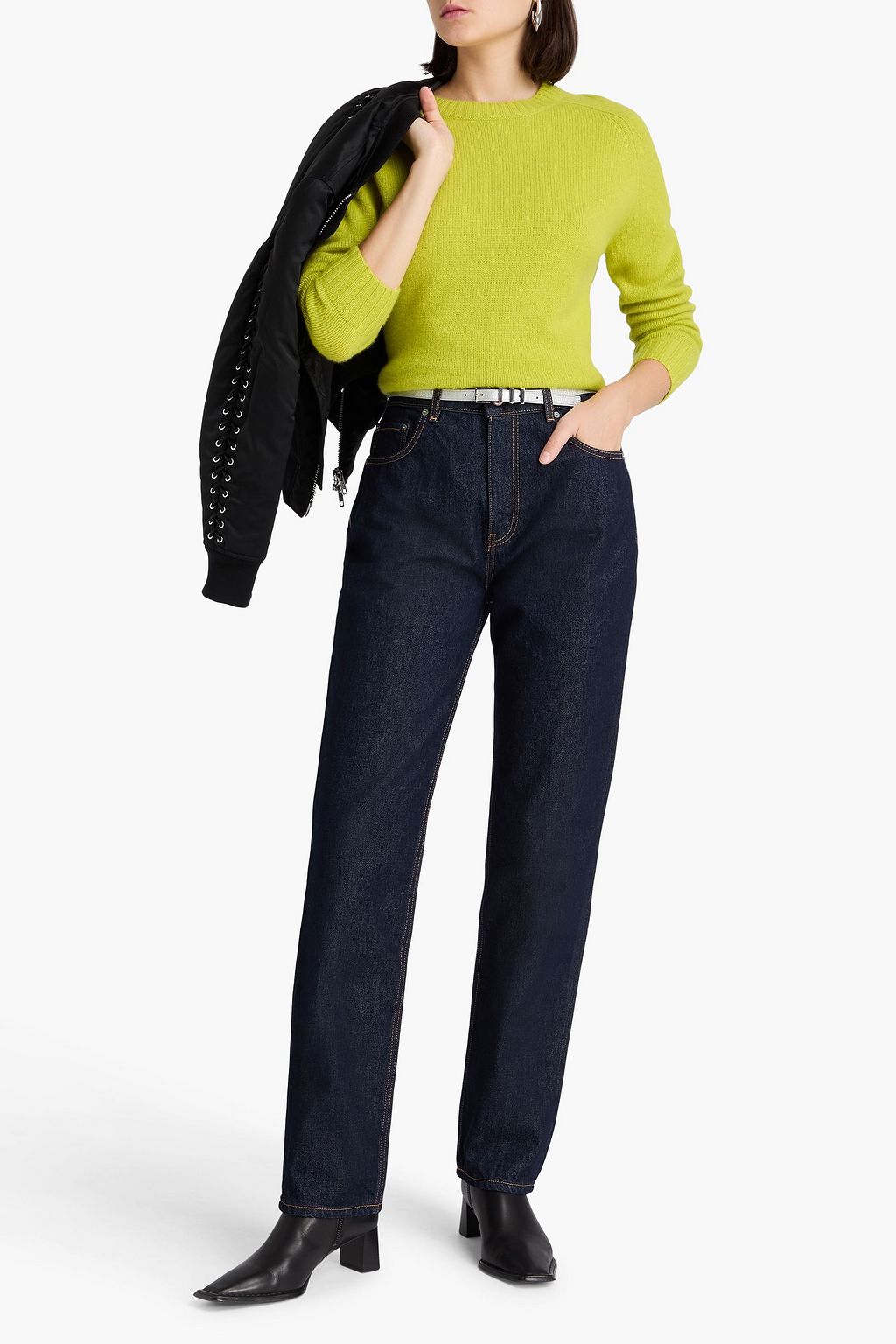 GANNI بنطال جينز بأرجل مستقيمة وبخصر عالٍ