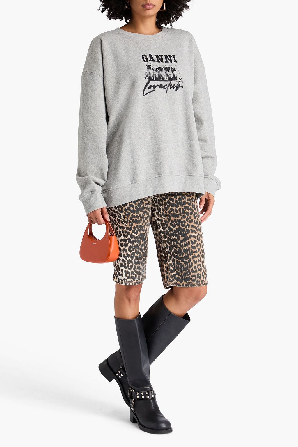 GANNI コットンフリース スウェットシャツ プリント入り