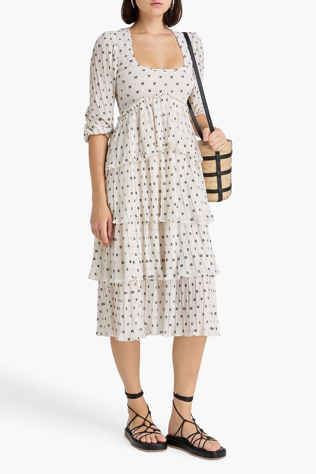 GANNI Tiered printed georgette midi dress