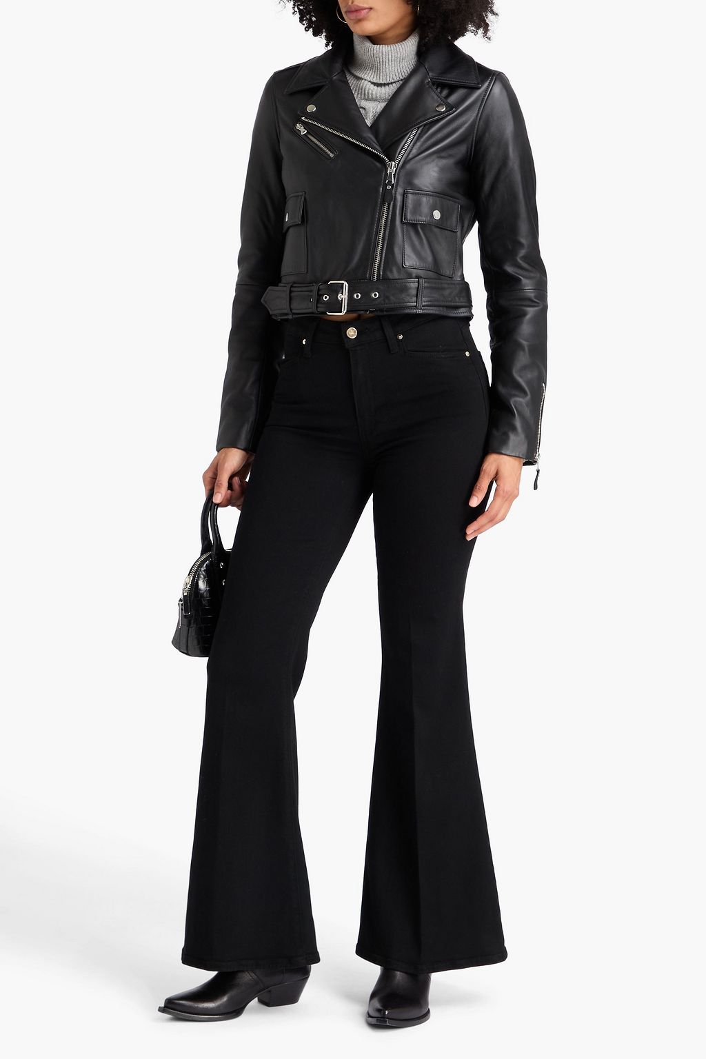 PAIGE Demetra belted leather biker jacket