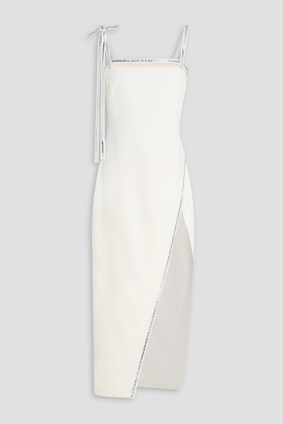 David Koma Bow-detailed Crystal-embellished Crepe Midi Dress In White