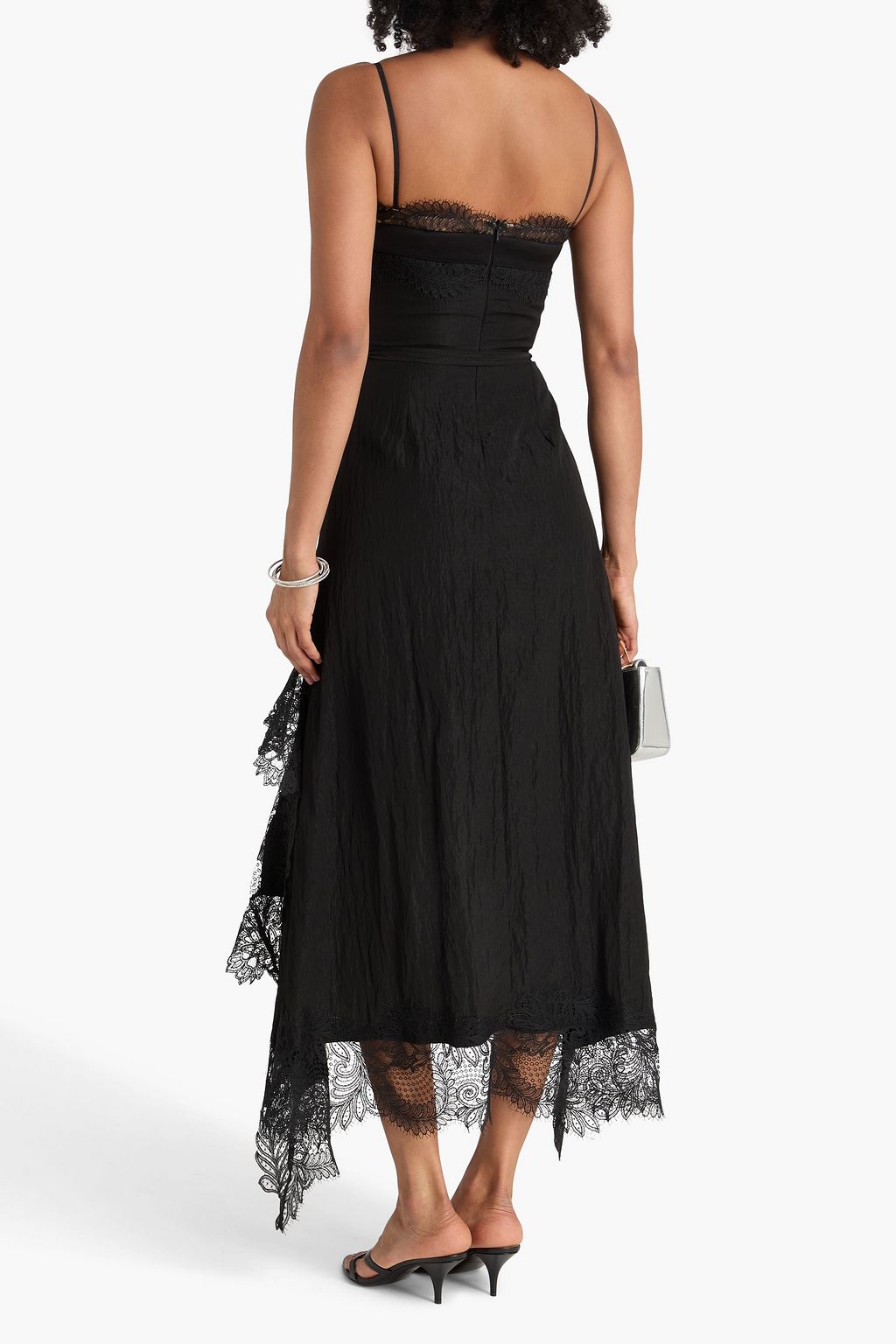 DAVID KOMA Asymmetric guipure lace-trimmed taffeta maxi dress