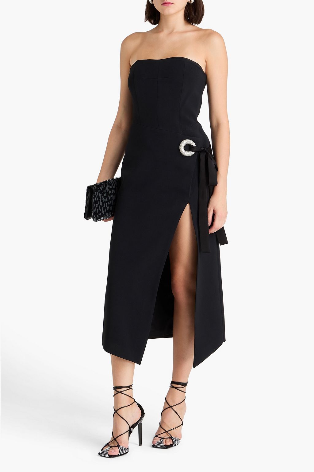 DAVID KOMA Strapless wrap-effect crepe midi dress
