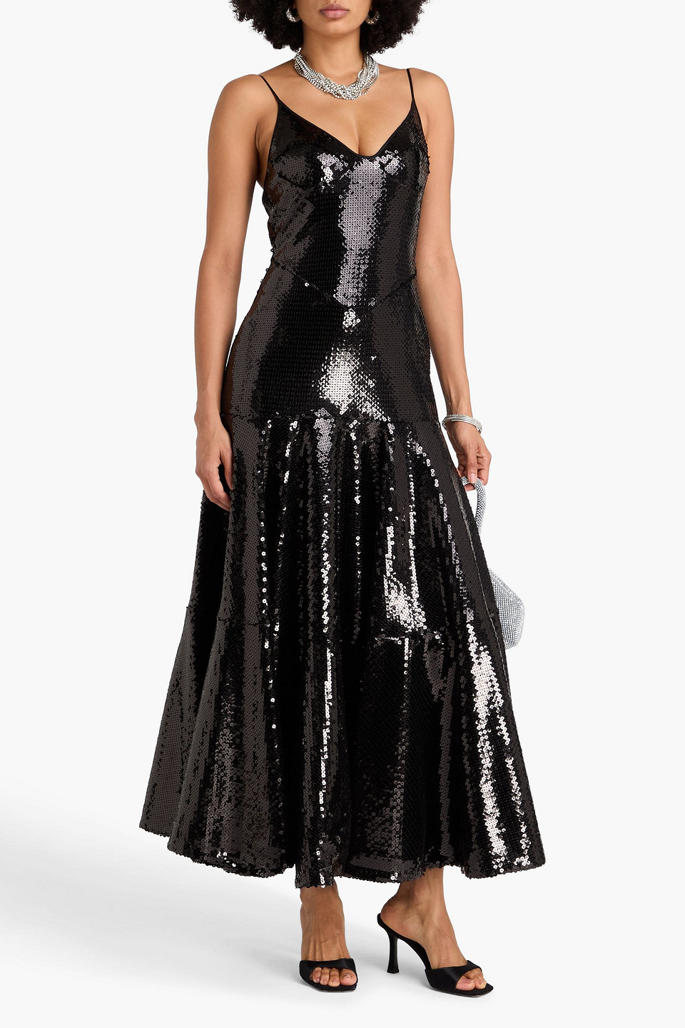  David Koma - Maxikleid „cami“ Aus Tüll Mit Pailletten - Schwarz - Uk 10 